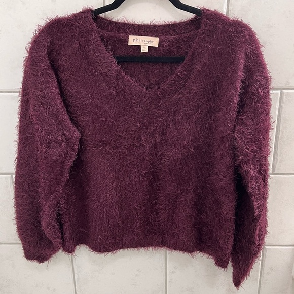 Philosophy Sweaters - ‼️DONATING Philosophy Burgundy Fuzzy V-Neck Sweater